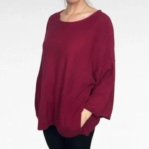 Pure Jill Kimono Cotton Sweater Tunic Top XL Burgundy Oversize Lagenlook Pocket